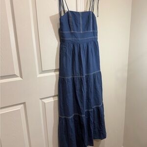 SKUNK Chic Blue Maxi Dress with Spaghetti Straps made in Brazil Sz 38